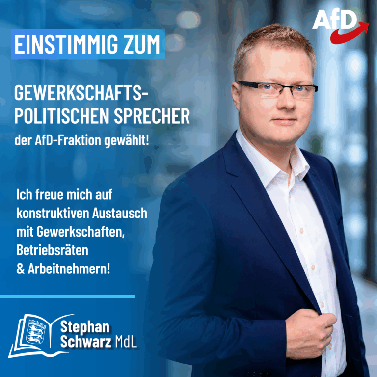 AfD-Landtagsfraktion: Stephan Schwarz wird gewerkschaftspolitischer Sprecher&nbsp;